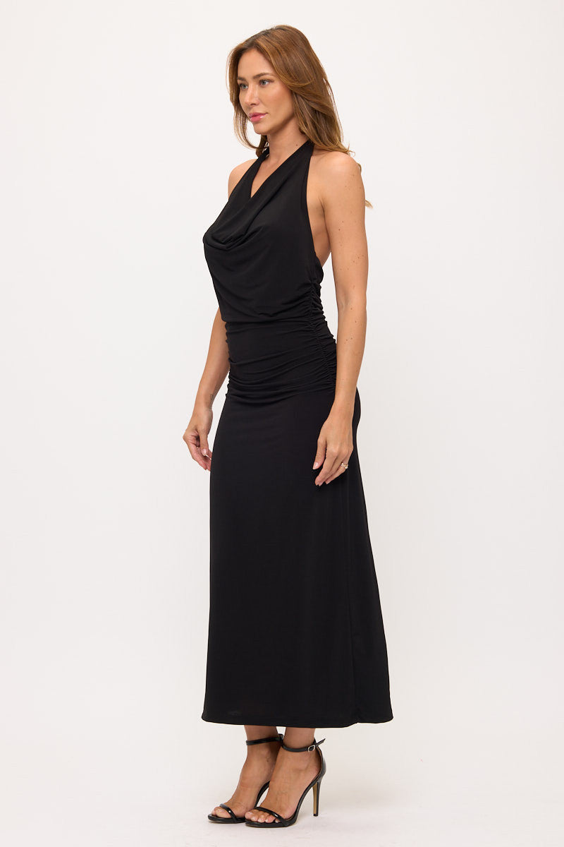 Halter Jersey Maxi Dress w Ruched Back-1
