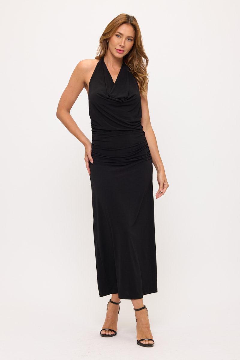 Halter Jersey Maxi Dress w Ruched Back-0