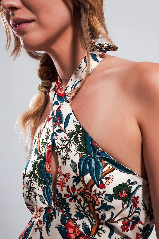 Halter Neck Maxi Dress In Beige Paisley Print-Dress-Q2-S-Urbanheer