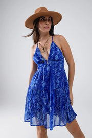 Halter Open Back Babydoll Dress in Snake Blue Print-Dress-Q2-S-Blue-Urbanheer