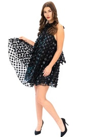 Halter Swing Mini Dress - Black Leather Payette-Dress-Eva Franco-2-Urbanheer