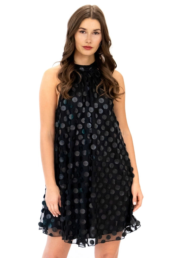 Halter Swing Mini Dress - Black Leather Payette-Dress-Eva Franco-2-Urbanheer