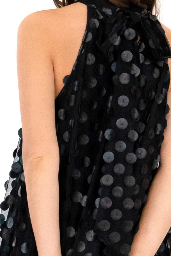 Halter Swing Mini Dress - Black Leather Payette-Dress-Eva Franco-2-Urbanheer