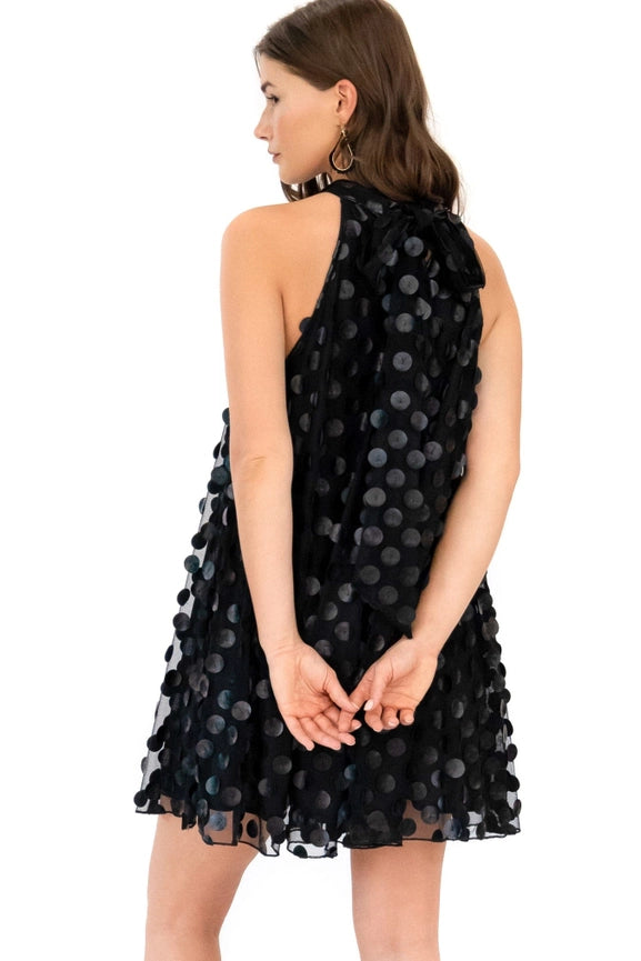 Halter Swing Mini Dress - Black Leather Payette-Dress-Eva Franco-2-Urbanheer