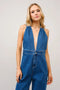 Halter Tie Back Plunge V Denim Jumpsuit-Jumpsuit-Blue B-S-DARK WASH-Urbanheer