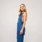 Halter Tie Back Plunge V Denim Jumpsuit-Jumpsuit-Blue B-S-DARK WASH-Urbanheer
