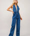 Halter Tie Back Plunge V Denim Jumpsuit-Jumpsuit-Blue B-S-DARK WASH-Urbanheer
