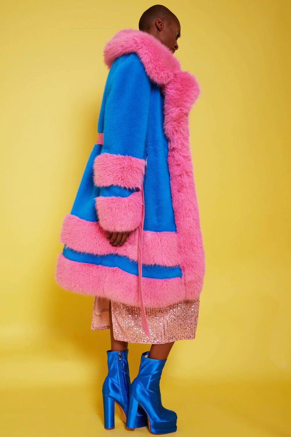 Handmade Bamboo Pink - Blue Faux Fur Coat-Faux Fur Coats-Buy Me Fur Ltd-S-M-Pink / Blue-Faux Fur-Urbanheer