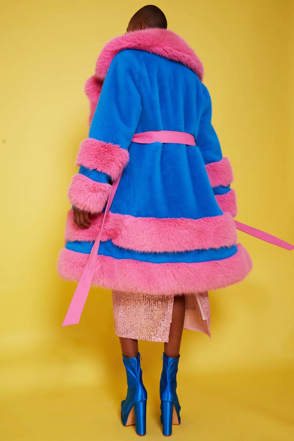 Handmade Bamboo Pink - Blue Faux Fur Coat-Faux Fur Coats-Buy Me Fur Ltd-S-M-Pink / Blue-Faux Fur-Urbanheer
