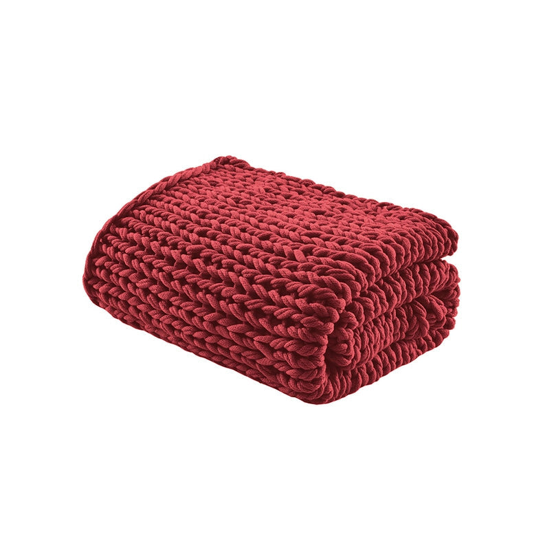 Handmade Chunky Double Knit Throw, Red-Throw-Olliix-50"W x 60"L-Urbanheer