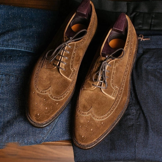 Handmade Men's Brown Suede Leather Oxford Shoes-Shoes - Men-The Royale Leather-US 6/ UK 5.5/ EUR 39-Urbanheer