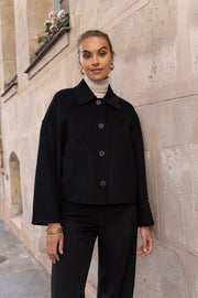 Handmade Oversized Cropped Wool Coat Black-Coat-Attentif Paris-S-Urbanheer