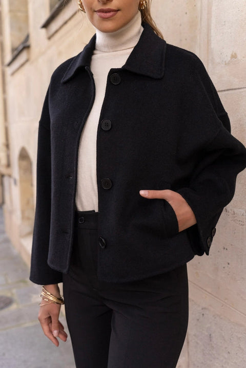 Handmade Oversized Cropped Wool Coat Black-Coat-Attentif Paris-S-Urbanheer