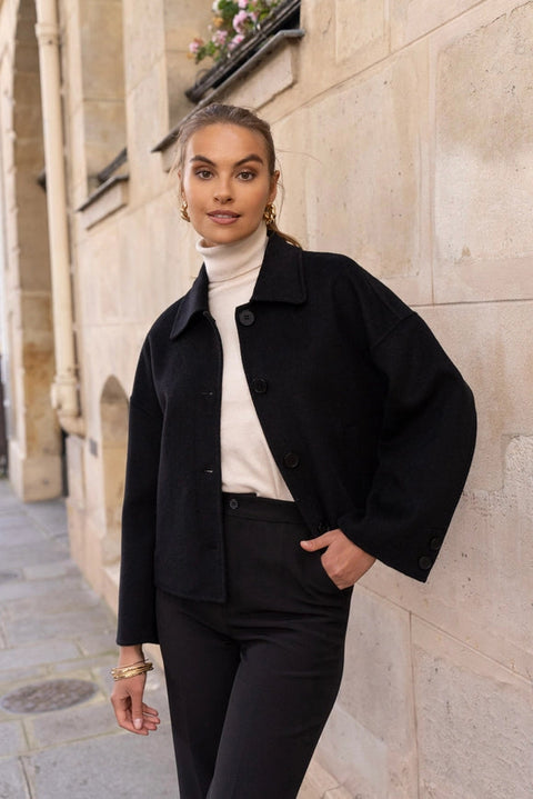 Handmade Oversized Cropped Wool Coat Black-Coat-Attentif Paris-S-Urbanheer