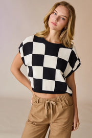 Hannah Loose Fit Checker Knit Top Black-TOP-Papermoon-Black-S-Urbanheer
