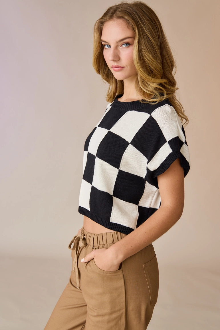 Hannah Loose Fit Checker Knit Top Black-TOP-Papermoon-Black-S-Urbanheer