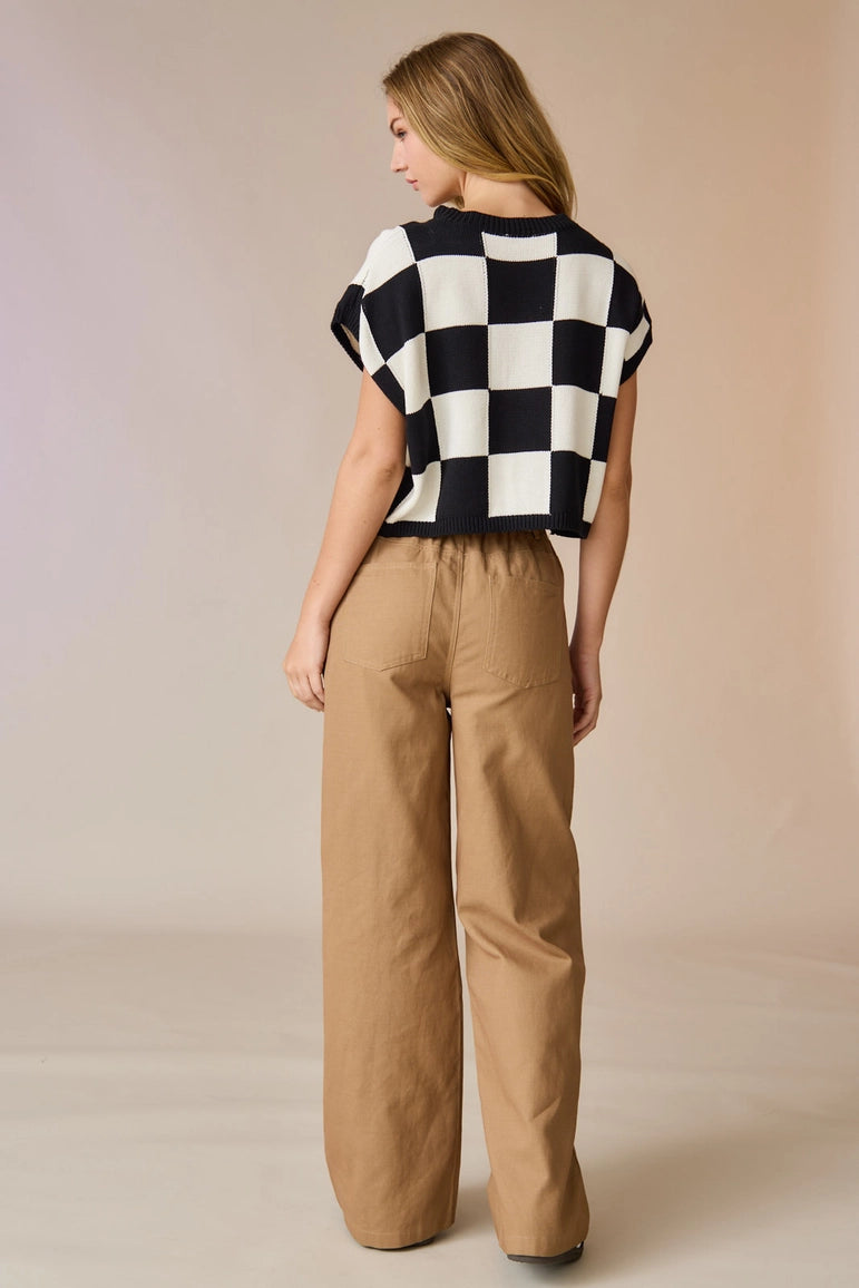 Hannah Loose Fit Checker Knit Top Black-TOP-Papermoon-Black-S-Urbanheer