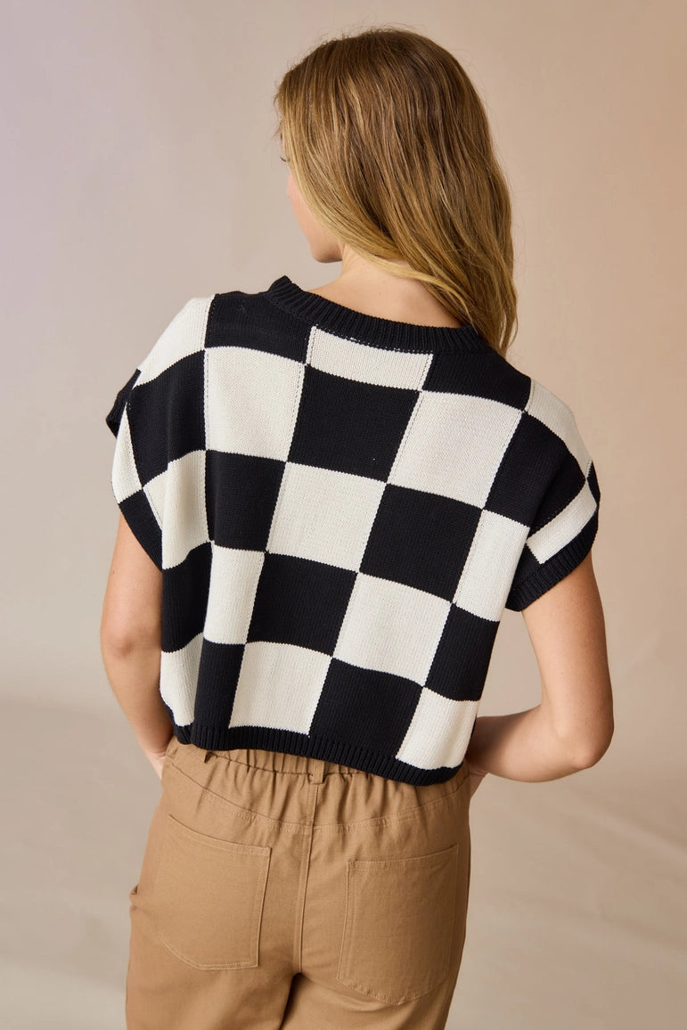 Hannah Loose Fit Checker Knit Top Black-TOP-Papermoon-Black-S-Urbanheer