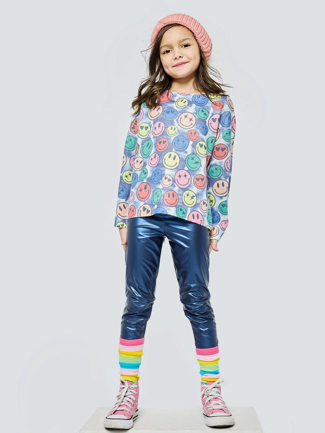 Happy Face Printed Sweater Top-Sweater Top-Hannah Banana-12M-NAVY MULTI-Urbanheer