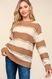 Haptics Striped Contrast Distressed Sweater-Street 360-Camel/Ivory-S-Urbanheer