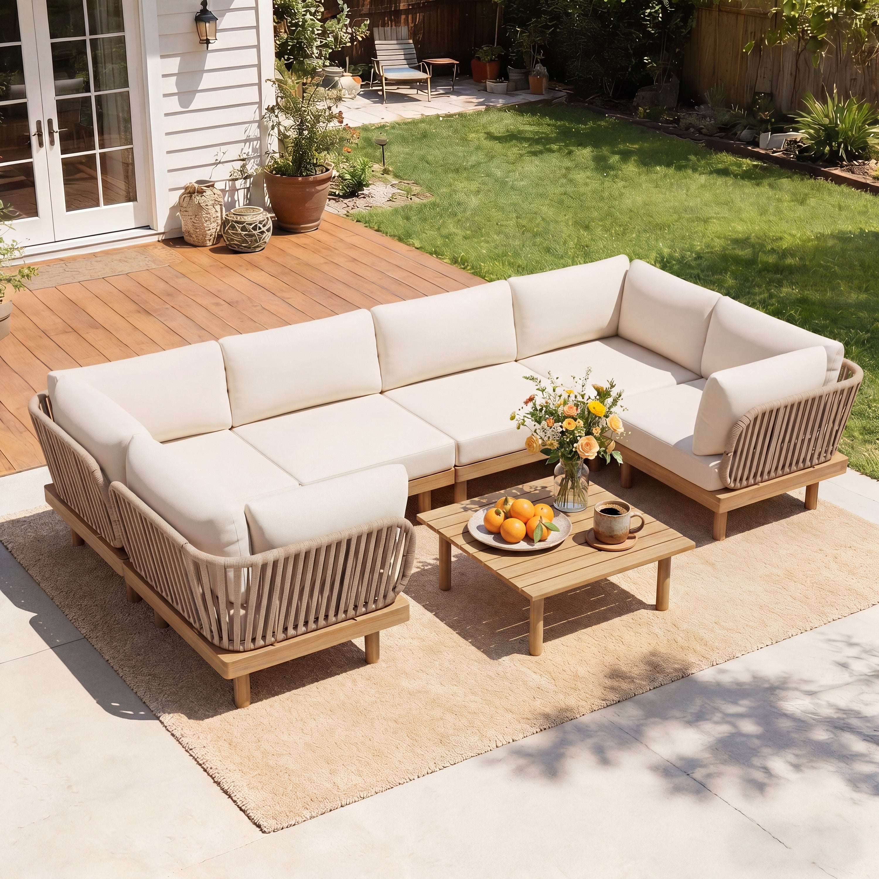 Harbor Luxe 7-Piece Acacia Wood Outdoor Sectional Sofa Set
