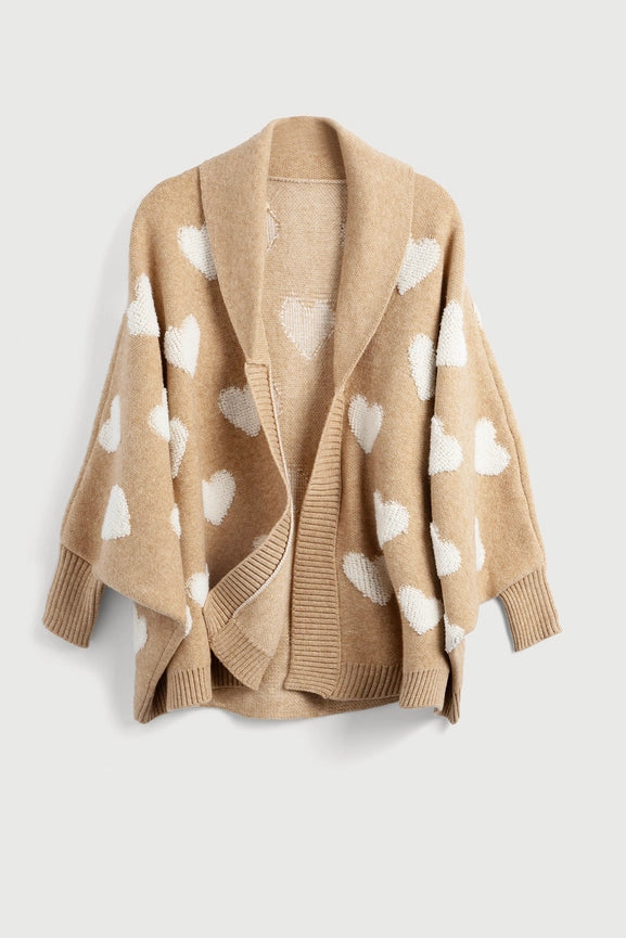 Heart Cardigan Ribbed Knit Beige-Cardigan-SAACHI-Beige-Urbanheer