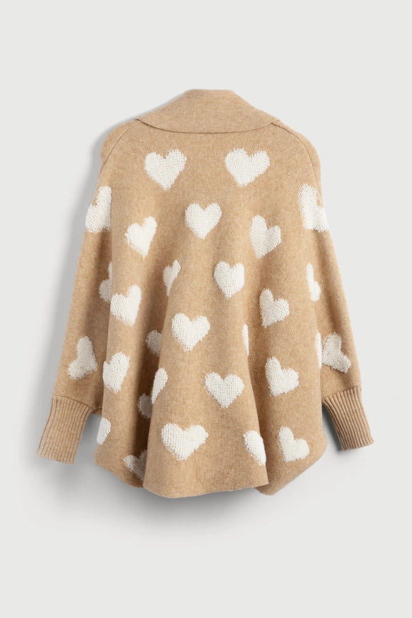 Heart Cardigan Ribbed Knit Beige-Cardigan-SAACHI-Beige-Urbanheer