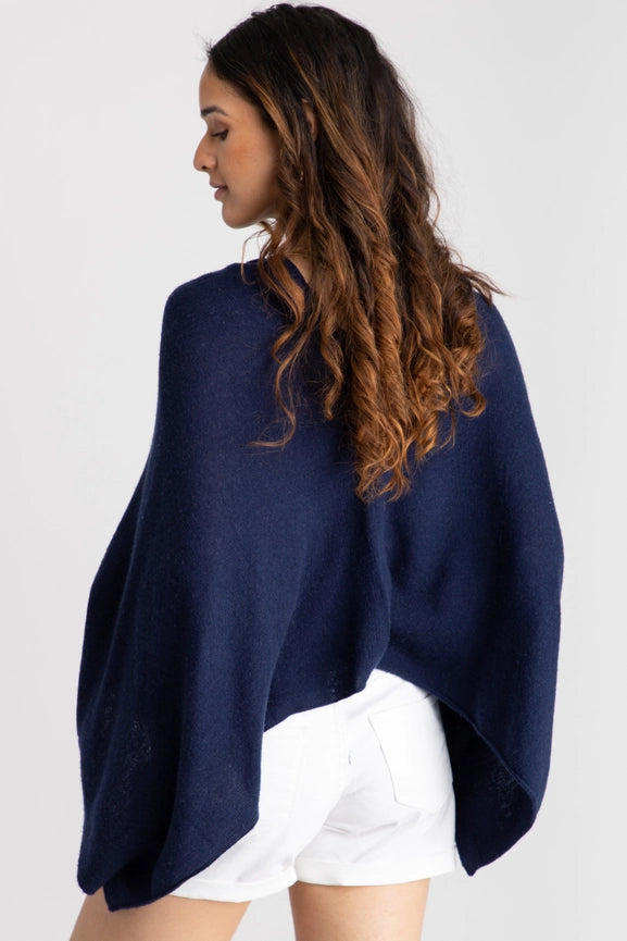 Heart Cashmere and Silk Poncho Navy-Poncho-SAACHI-Navy-Urbanheer
