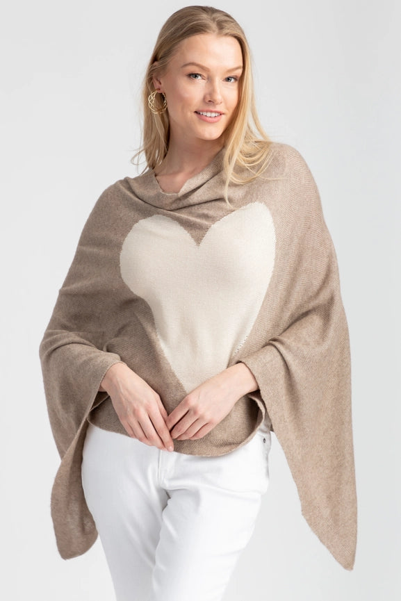 Heart Cashmere and Silk Poncho Taupe-Poncho-SAACHI-Taupe-Urbanheer