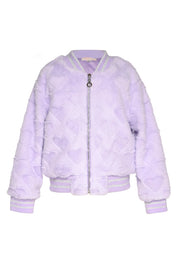 Heart Embossed Faux Fur Bomber Jacket-Jacket-Hannah Banana-3T-LAVENDER-Urbanheer