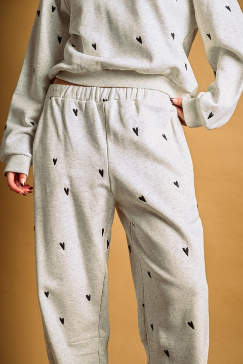 Heart Embroidered Sweatpants