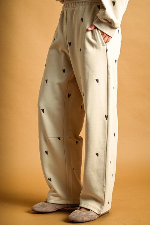 Heart Embroidered Sweatpants