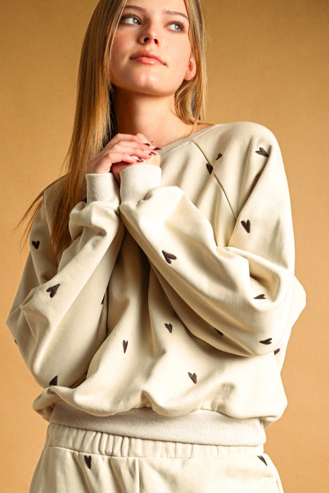 Heart Embroidered Sweatshirt