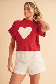 Heart Knitted Top Red-Top-AEMI + CO-S-Red-Urbanheer