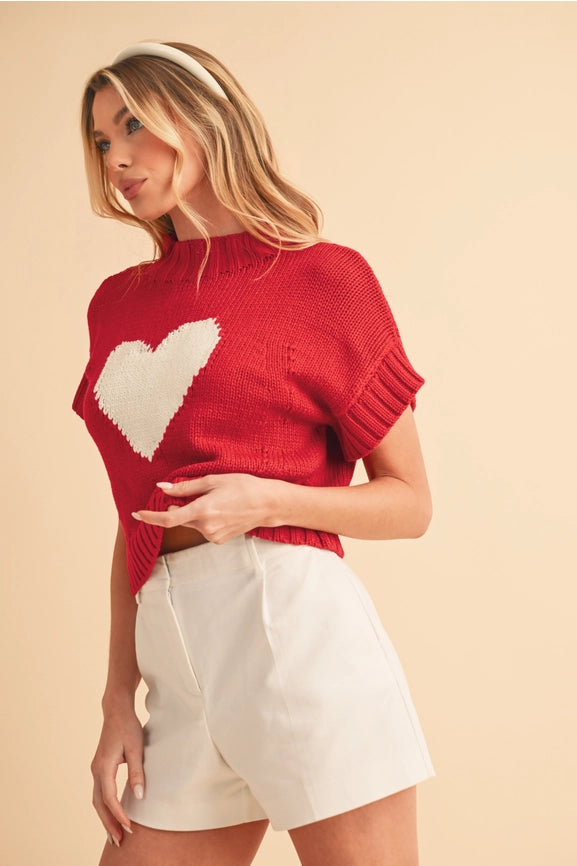 Heart Knitted Top Red-Top-AEMI + CO-S-Red-Urbanheer