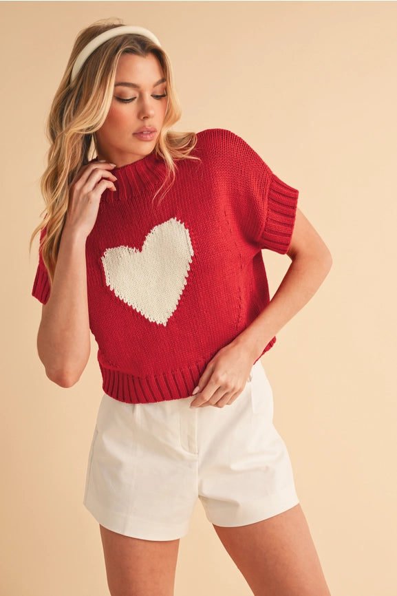 Heart Knitted Top Red-Top-AEMI + CO-S-Red-Urbanheer