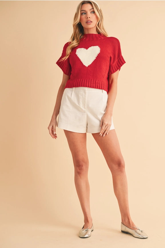 Heart Knitted Top Red-Top-AEMI + CO-S-Red-Urbanheer