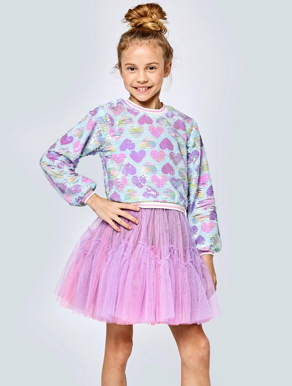 Heart Print Sequined Twofer Dress-Dress-Hannah Banana-12-PINK MULTI-Urbanheer