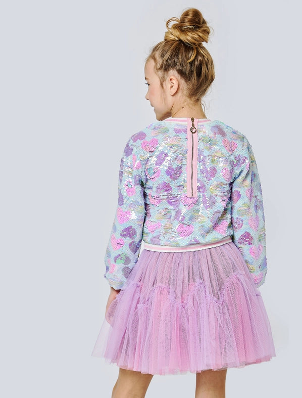 Heart Print Sequined Twofer Dress-Dress-Hannah Banana-12-PINK MULTI-Urbanheer