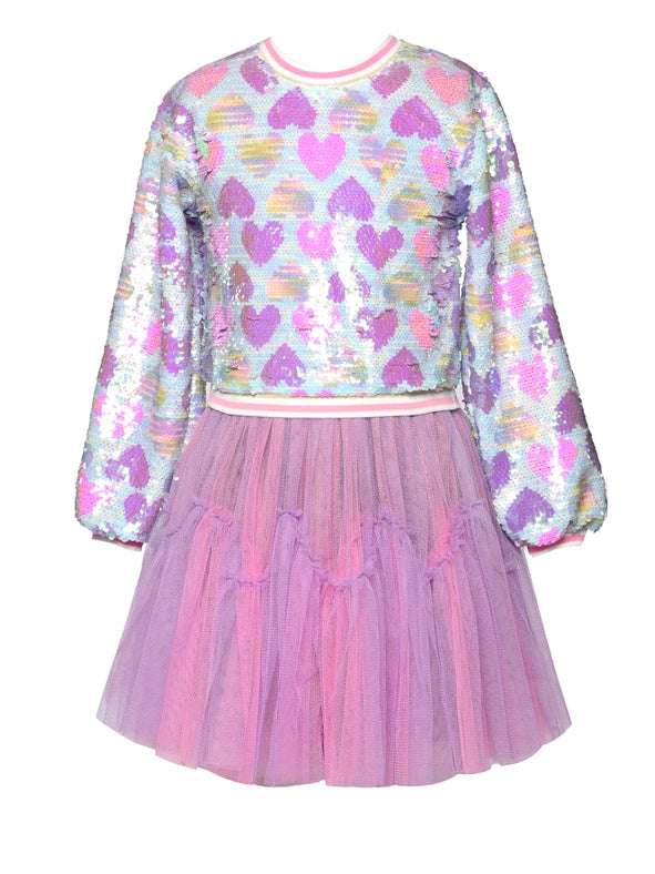 Heart Print Sequined Twofer Dress-Dress-Hannah Banana-12-PINK MULTI-Urbanheer