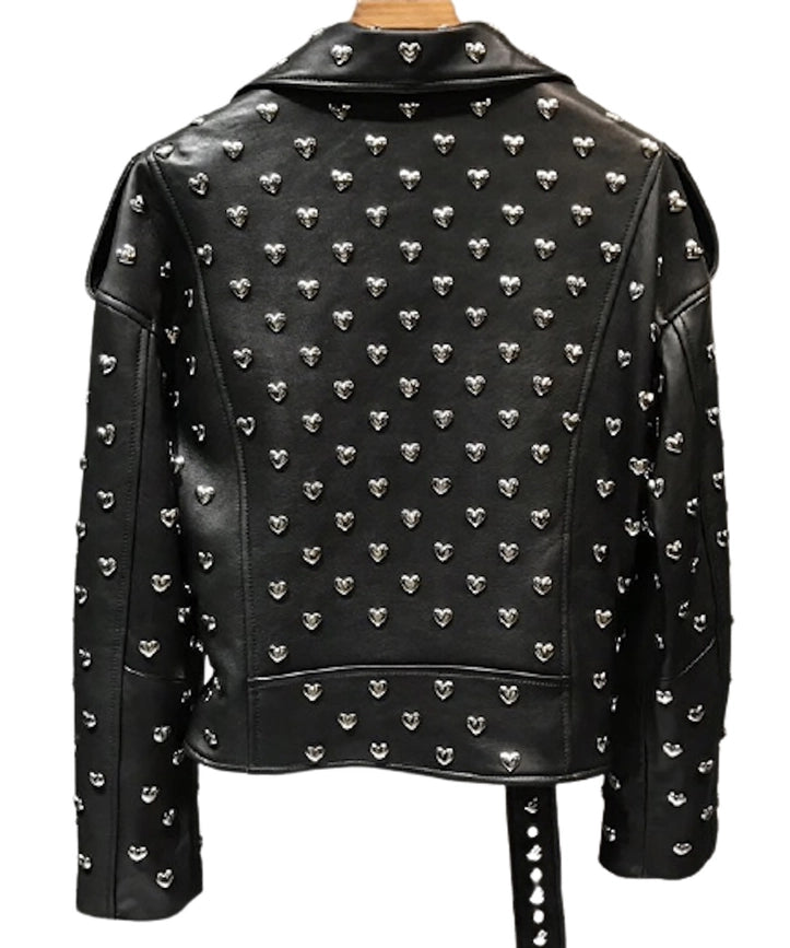 Heart Stud Leather Moto Jacket-Jacket-Luxe & Leather by Madonna & Co-XS-Urbanheer