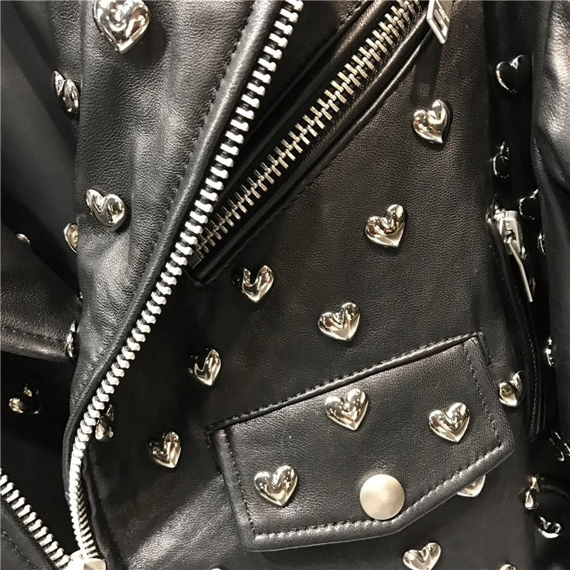 Heart Stud Leather Moto Jacket-Jacket-Luxe & Leather by Madonna & Co-XS-Urbanheer