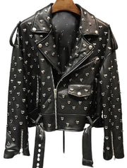 Heart Stud Leather Moto Jacket-Jacket-Luxe & Leather by Madonna & Co-XS-Urbanheer