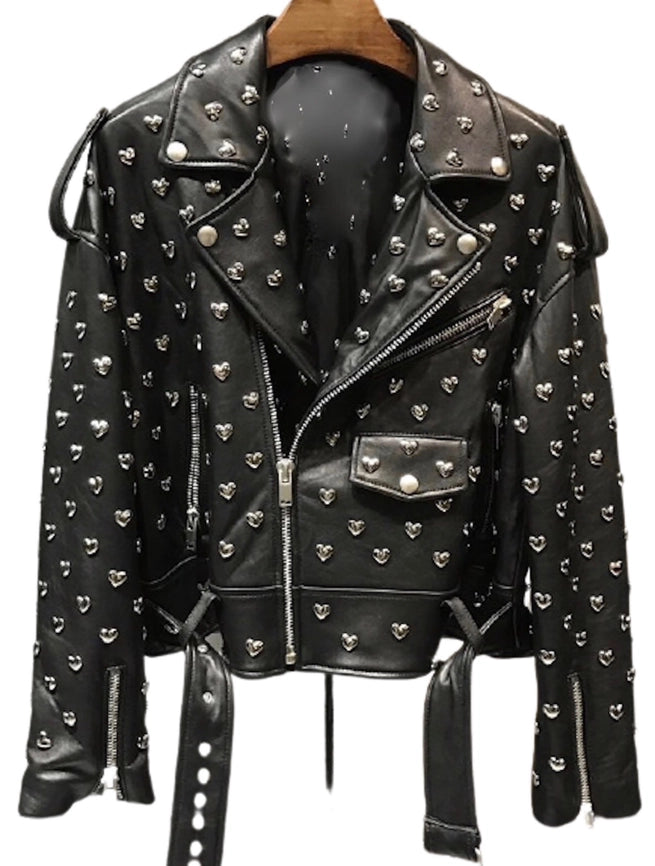 Heart Stud Leather Moto Jacket-Jacket-Luxe & Leather by Madonna & Co-XS-Urbanheer