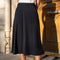 [Heather] High-Waisted Flared Midi Skirt with Belt Navy Blue-Skirt-Attentif Paris-S-Navy Blue-Urbanheer