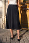 [Heather] High-Waisted Flared Midi Skirt with Belt Navy Blue-Skirt-Attentif Paris-S-Navy Blue-Urbanheer