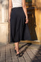 [Heather] High-Waisted Flared Midi Skirt with Belt Navy Blue-Skirt-Attentif Paris-S-Navy Blue-Urbanheer