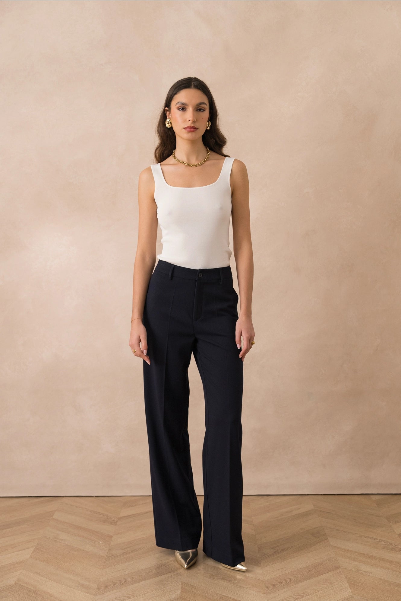 [Heather] Wide-Leg Tailored Trousers