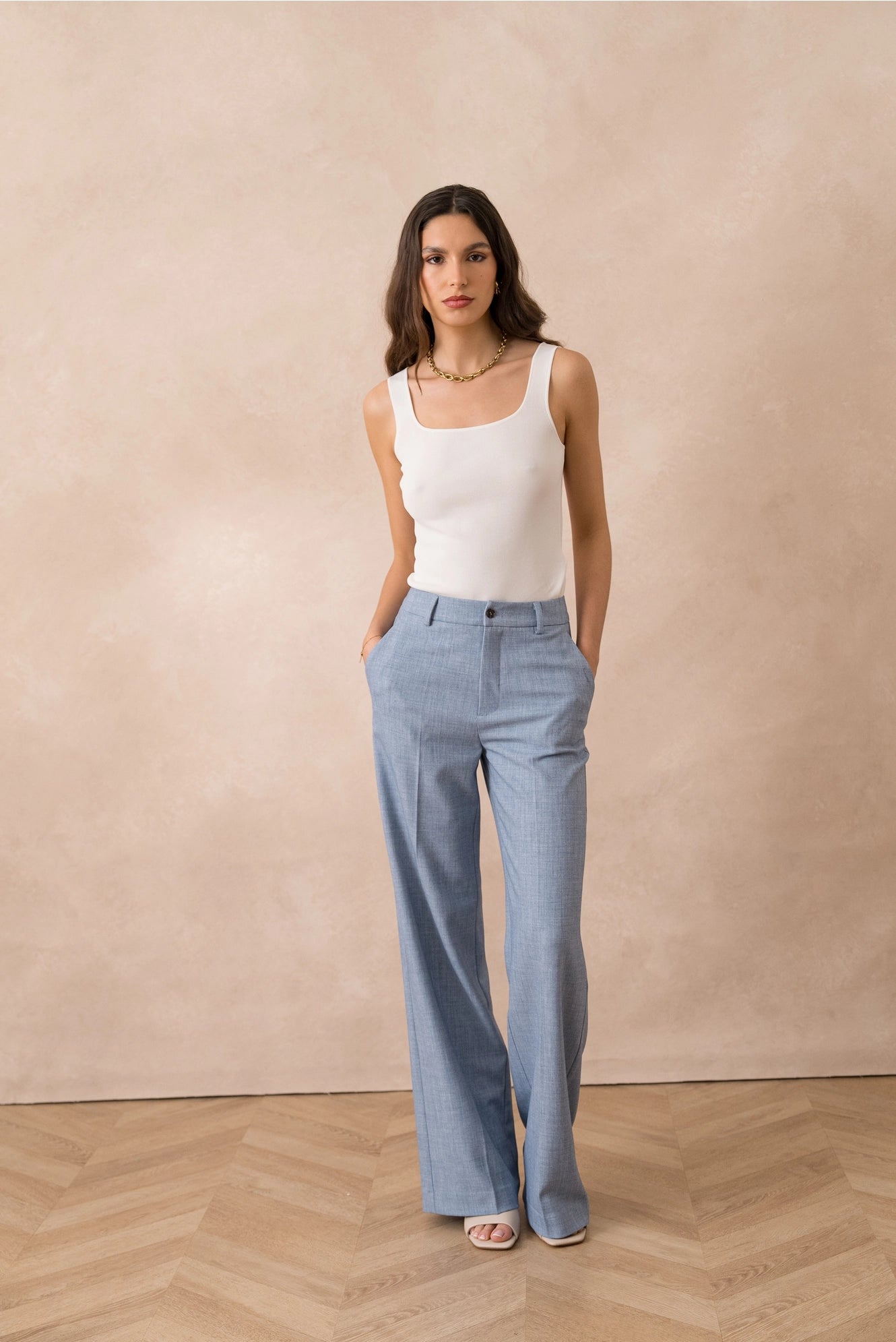 [Heather] Wide-Leg Tailored Trousers