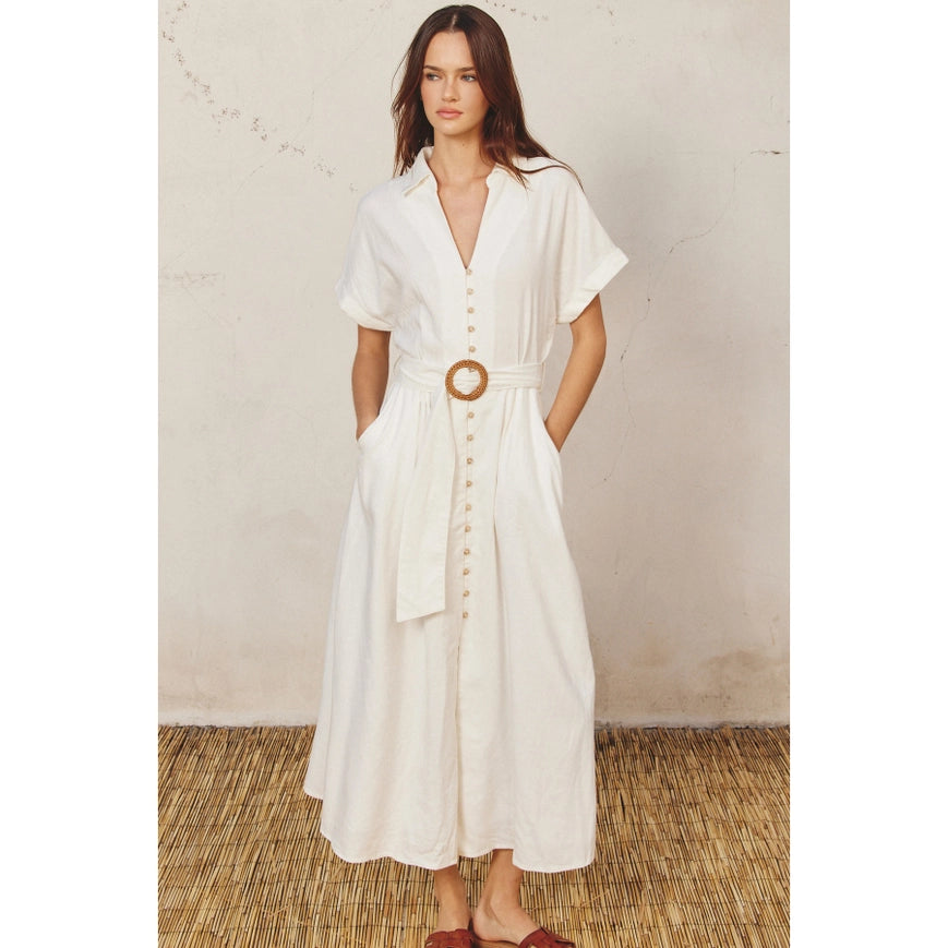 Heaven Sent Wicker Buckle Maxi Dress Ivory-Dress-Dress Forum-S-IVORY-Urbanheer